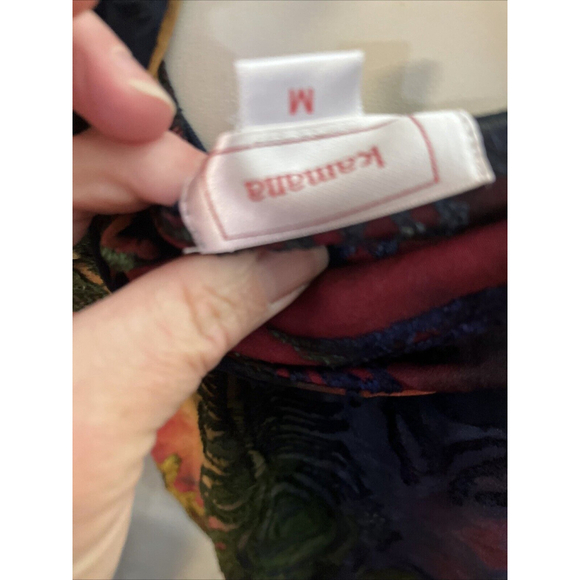 NWOT Medium Women’s Cowl neck Velvet Feathers Fall Colors Blouse By Kamana - Picture 8 of 11